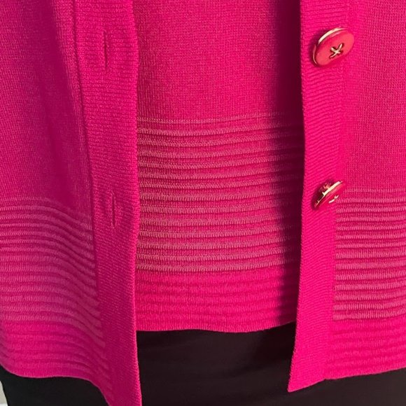 ST JOHN Fuchsia Pink Wool/Rayon Cardigan Sweater and Sleeveless Top, Size S - Picture 2 of 11